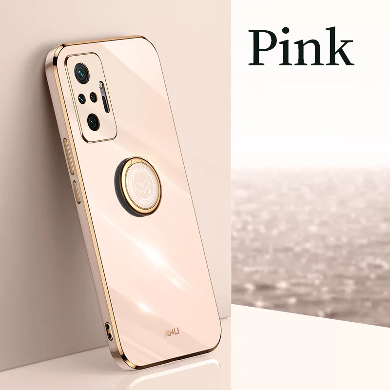plating phone case on for xiaomi redmi note 10 11 note10 pro 5g 4g 10s s 10pro poco f3 ring holder square silicone stand cover free global shipping