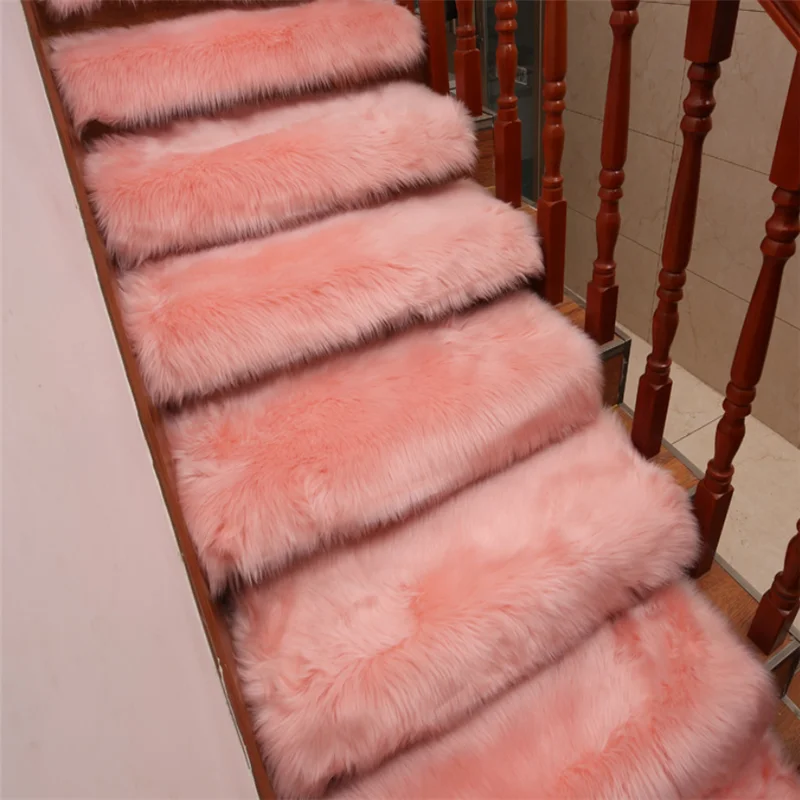 

Soft Stairs Carpet Long Plush Faux Wool Rug Non Slip Rectangle Stair Tread Mats Step Rug Carpet Protection Cover