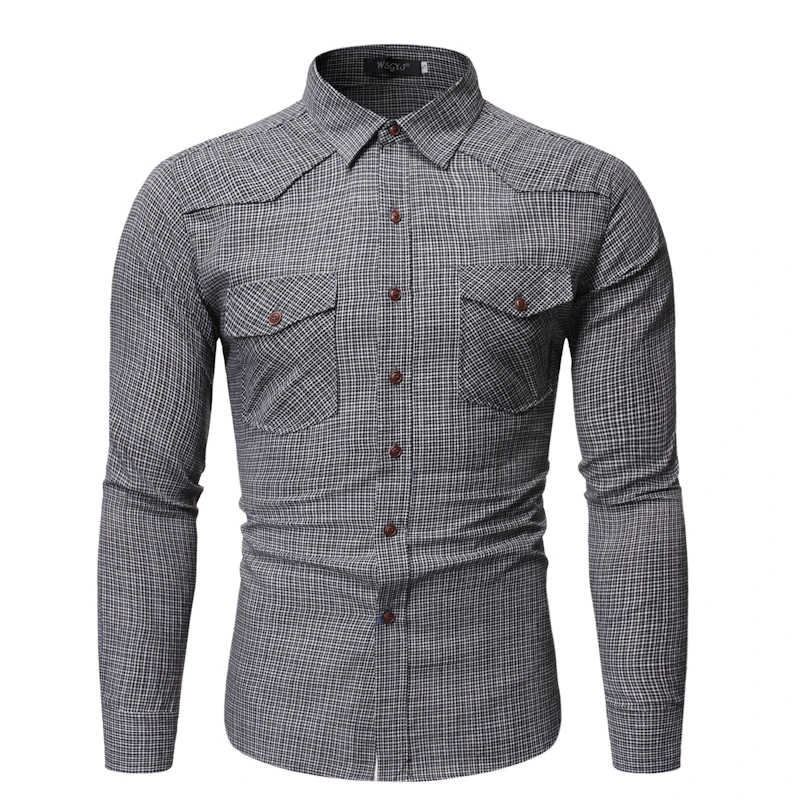

high quality 2109 Spring Autumn double pocket coffee plaid long sleeve shirt male trend Korean shirt men's smart casual jacket