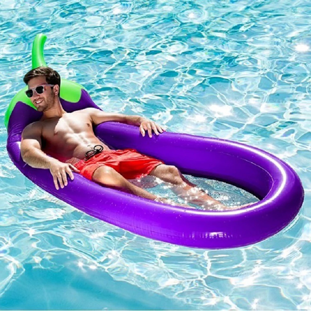 

PVC Floating Row Swimming Pool Inflatable Foldable Summer Beach Sports Toys with Net Eggplant Water Float Bed Lounger Chair
