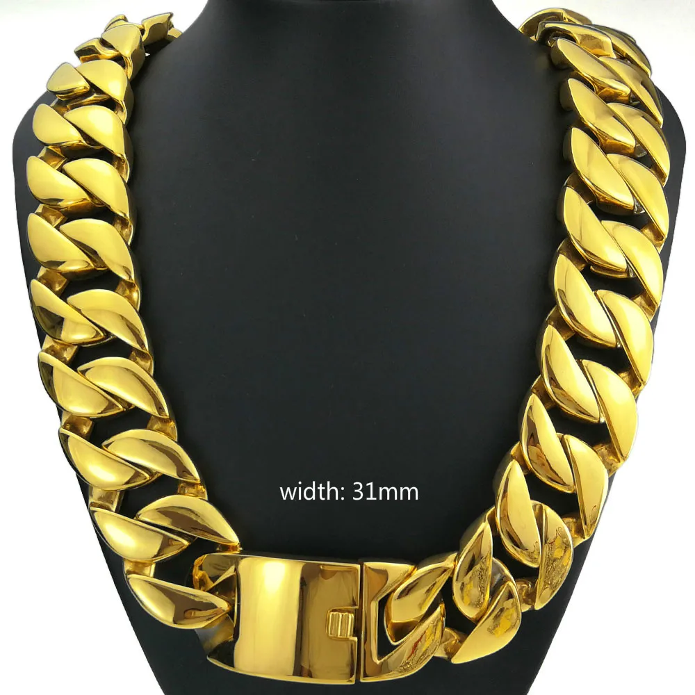 316L Edelstahl, komplett poliert, 31 mm Breite, sehr schwere lange Kette, 60–90 cm, Halskette, Schmuck, N39 A – Detail 1