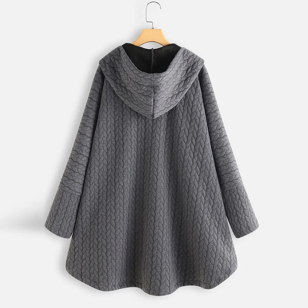 Женское плотное флисовое пальто размера плюс с карманами на пуговицах длинным