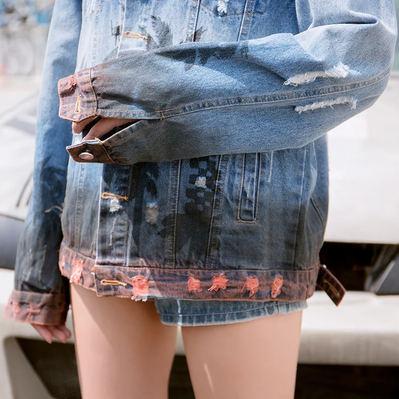 Женская джинсовая куртка chaqueta estampada модная с таким же абзацем весенне-осеннее