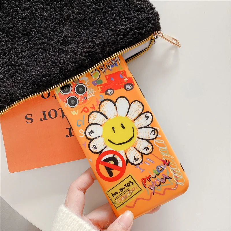 Fashion Graffiti Sun Flower Soft Phone Case for iPhone 11 Pro Max 7 8 plus X XR XS Back Cover Luxury Cute Silicone | Мобильные