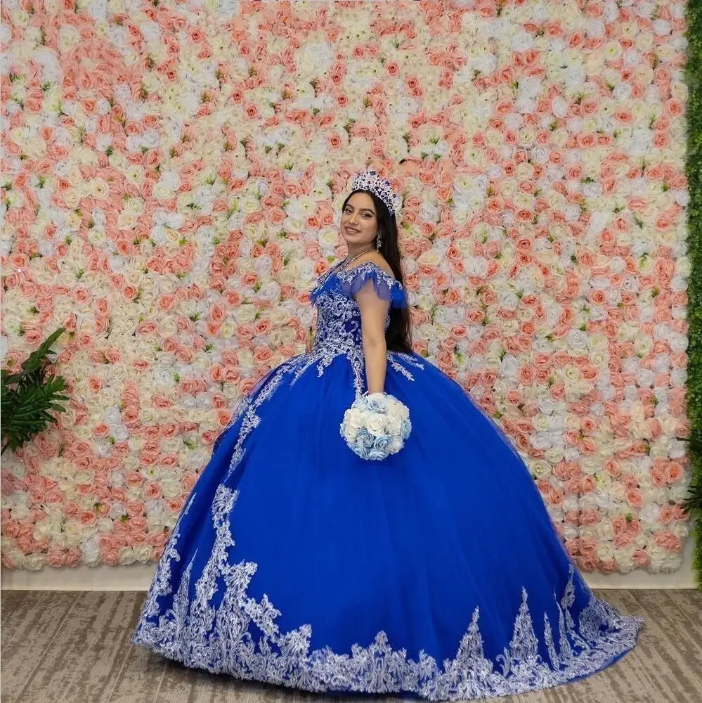 

Royal Blue Quinceanera Dresses Appliques Lace for 16 Year Girl Party Ball Gown Sexy V Neck Formal Debut Gowns Birthday Dress