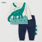 Осенняя одежда для маленьких девочек Little maven, осенний комплект для детей, хлопковый костюм из двух предметов с изображением животных, рубашка для маленьких мальчиков + штаны с рисунком динозавра