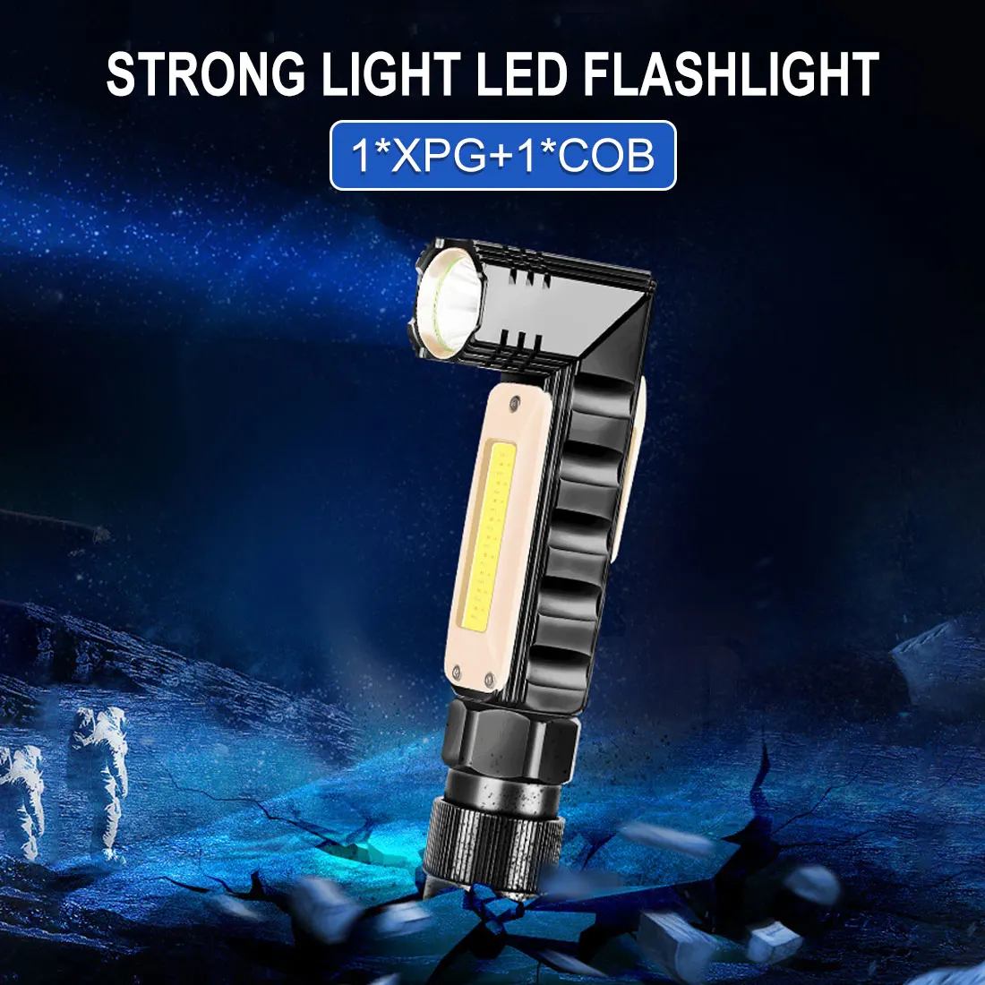 

Outdoor 5 Modes LED Torch Handfree Tactical Flashlight Dual Fuel 90 Degree Twist Rotary Clip Rechargeable Super Bright