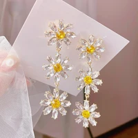 crystal flower statement dangle drop stud earrings for women fashion cut metal glass jewelry