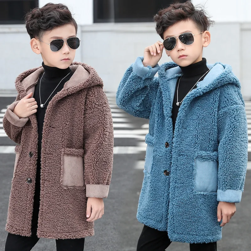 2019 г. Модные зимние детские куртки с искусственным мехом для мальчиков пальто