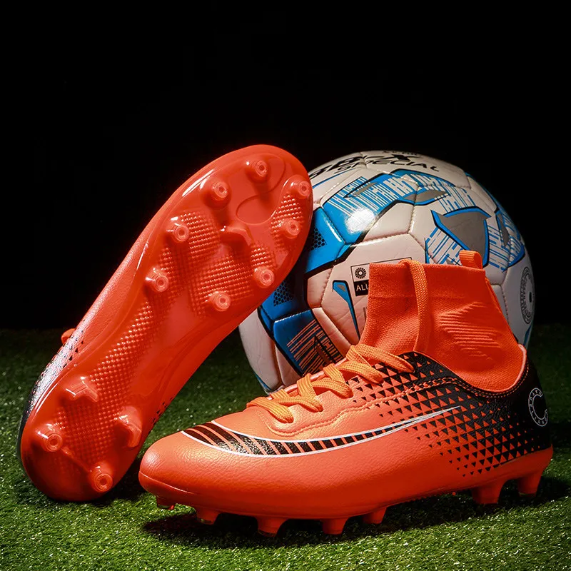 Fashion Cleats Orange Mens Soccer Shoes Trainers Sock Breathable Sneakers Outdoor Football Boots Spikes Shoes Men botas futbol