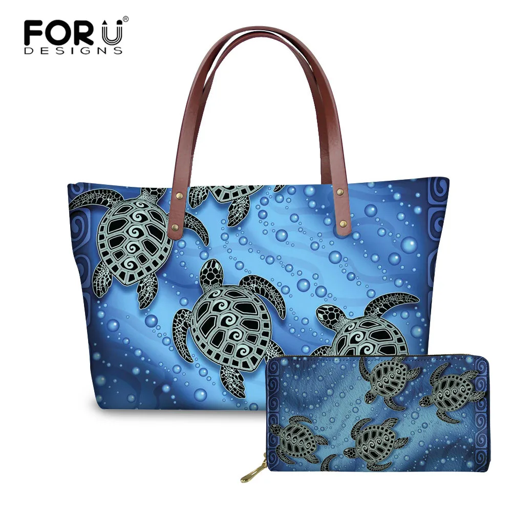 Комплект сумок FORUDESIGNS с принтом морской черепахи женские кошельки и сумочки
