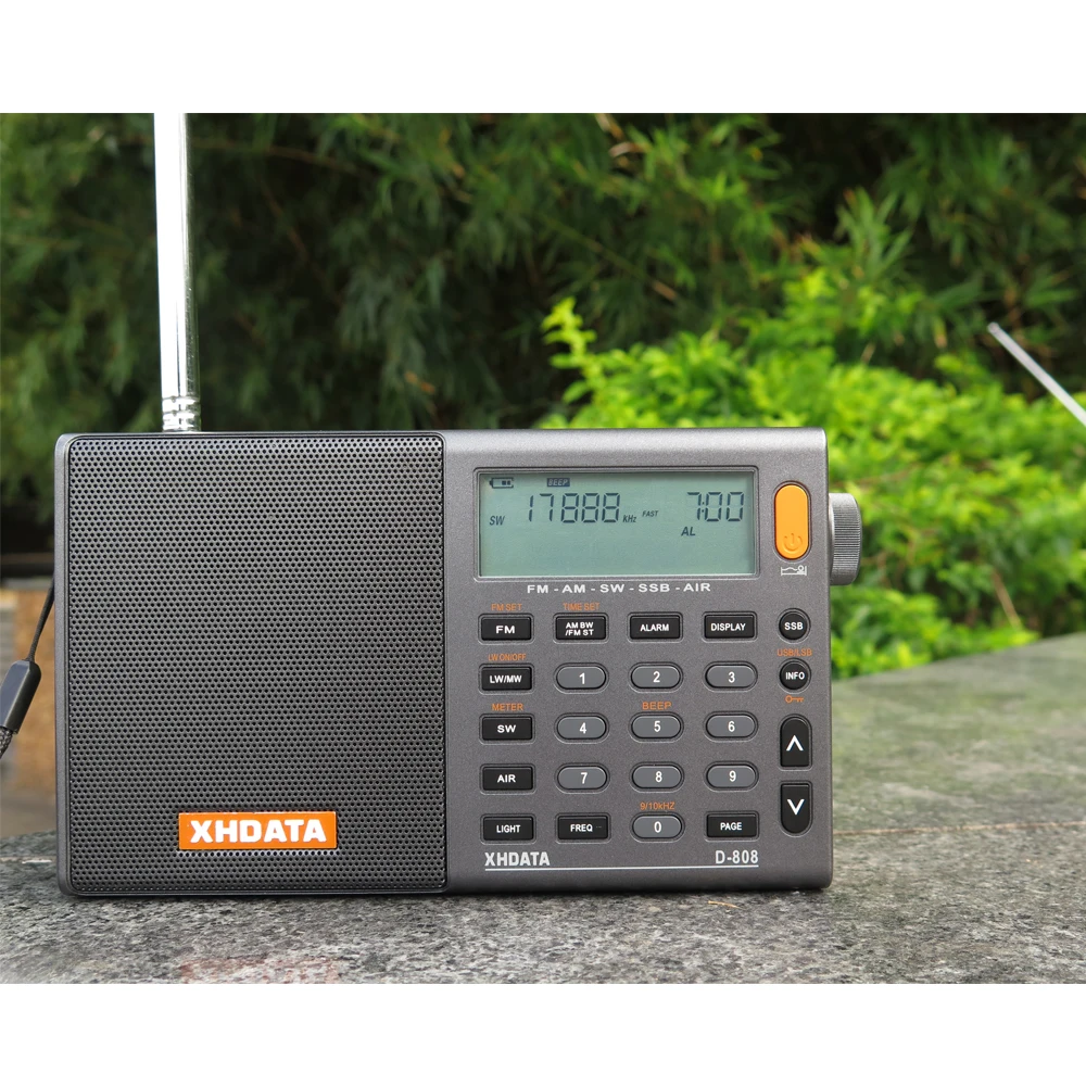 XHDATA D-808-серый портативный радио высокая чувствительность и глубокий звук FM стерео мульти полный диапазон с ЖК-дисплеем, сигнализацией, температурой