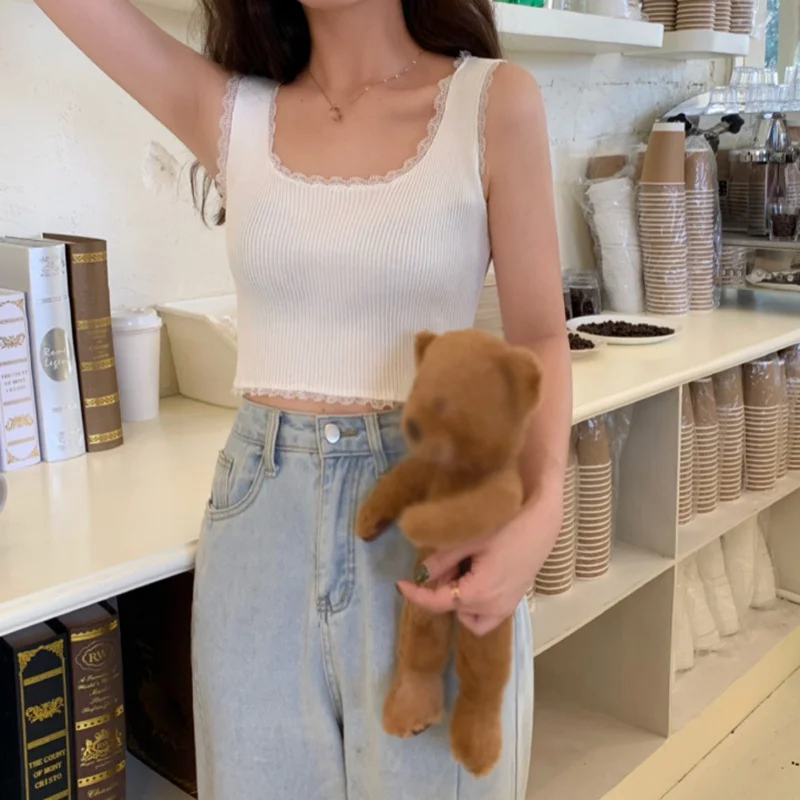 Сексуальный Кружевной топ на бретелях однотонный вязаный джемпер модные