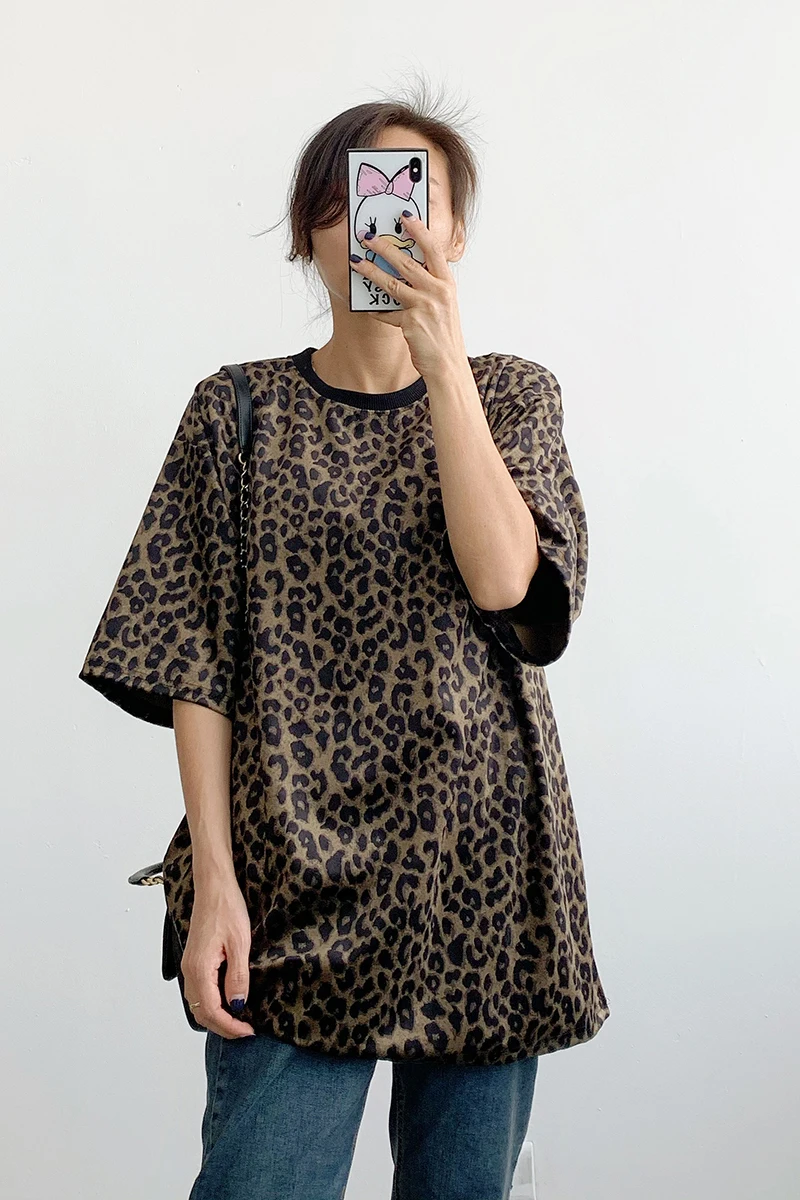 

Ladies T-Shirt Oversize Tops Feminino Short Sleeve Leopard Female Girl Fashion