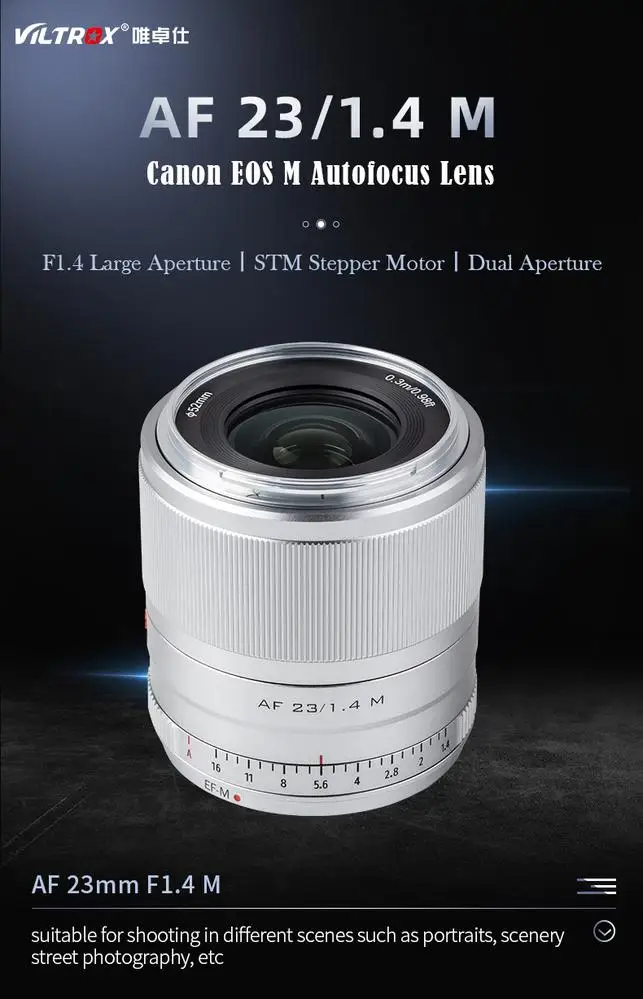 

Viltrox 23mm f1.4 STM Prime Lens EF-M mount Auto focus APS-C Camera lens for Canon EOS M Cameras M3 M5 M6 Mark II M50 M100 M200