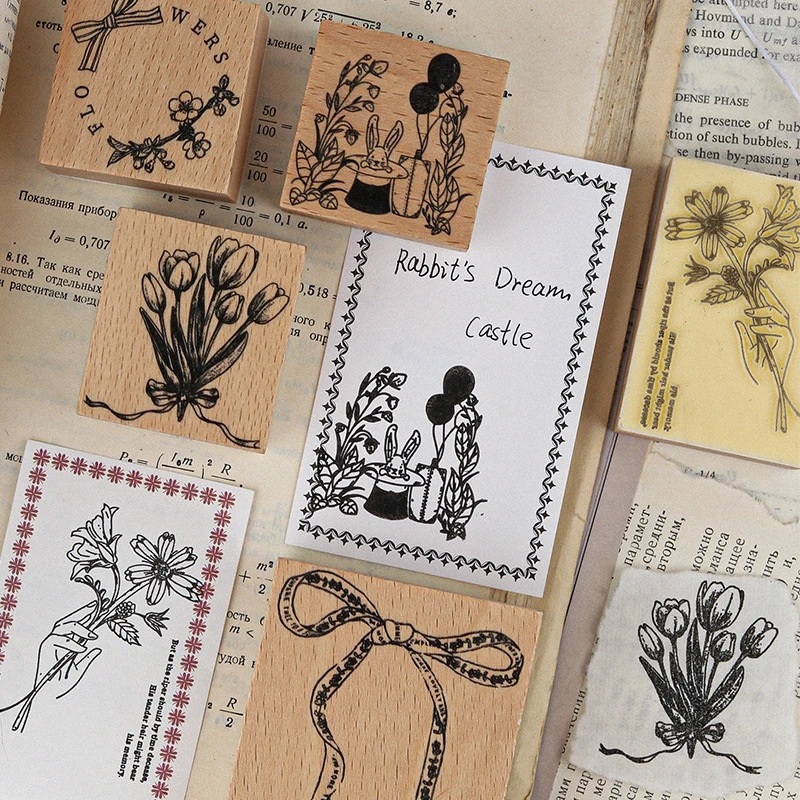 

Yoofun 10Designs Vintage Flower Bowknot Wooden Rubber Stamps for Scrapbooking Decoration DIY Craft Standard Wooden Stamps