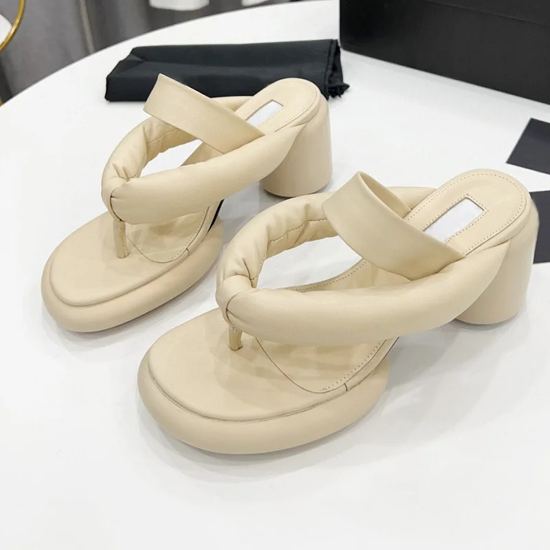 

Женские модельные шлепанцы без задника, Мягкие Шлепанцы из мягкой кожи, на платформе, с круглым каблуком, с разрезом, Повседневные Классичес...