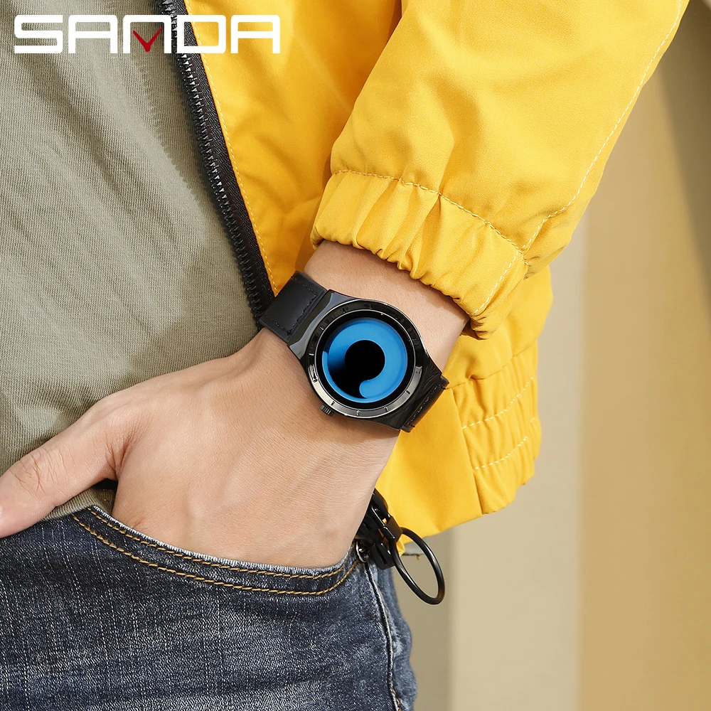 Мужские кварцевые часы SANDA модные водостойкие со стальным ремешком и градиентным