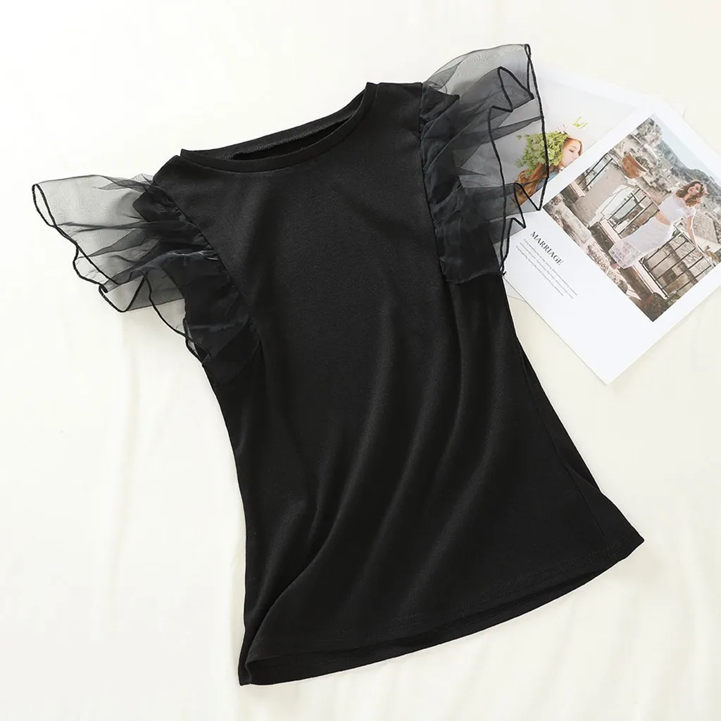 Элегантная пикантная блузка в рубчик с рюшами Женские Прозрачные топы и блузки