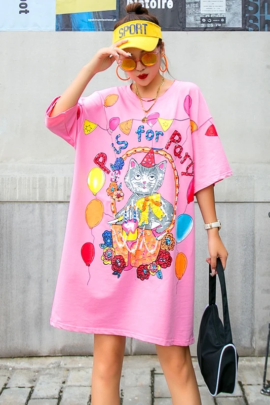 

Summer ladies printed T-shirt women mid-length European station 2020 summer new loose loose slim ladies short sleeve tide