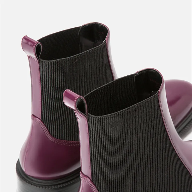 KATELVADI Winter Boots Women 2019 Rose Purple Ankle For Thick Heel Slip On Ladies Shoes Chelse K-522 | Обувь
