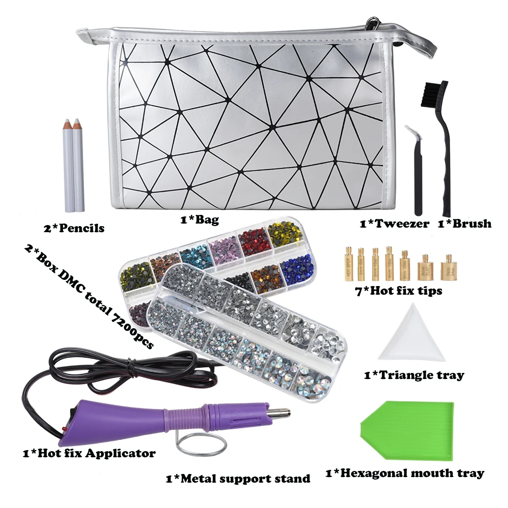 

7200Pcs Hot Fix Rhinestones /US or EU PLUG Hot Fix Rhinestones Set/ Hotfix Applicator with 7 Tips Rhinestone Iron-on Wand Strass