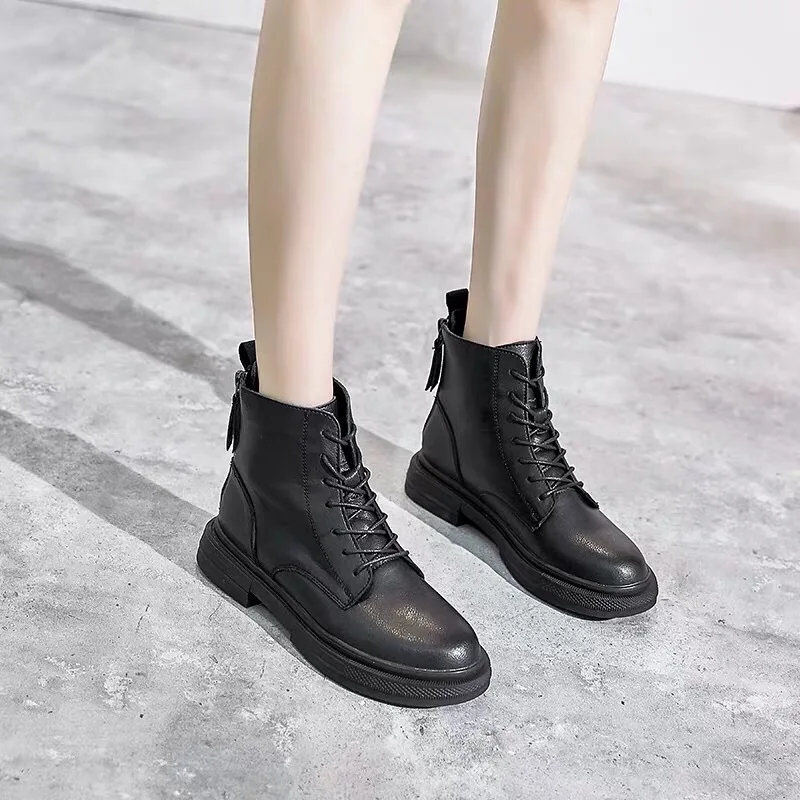 Женские ботильоны на молнии сзади ботинки в английском стиле из коровьей кожи