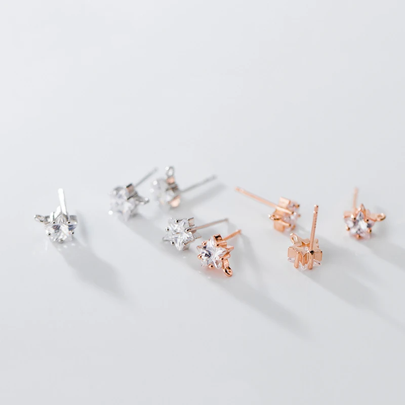 

MEETSOFT Trendy Sterling Silver Cute Flower Stars Zircon Stud Earrings of DIY handmade Semi finished Jewelry wholesale Accessory