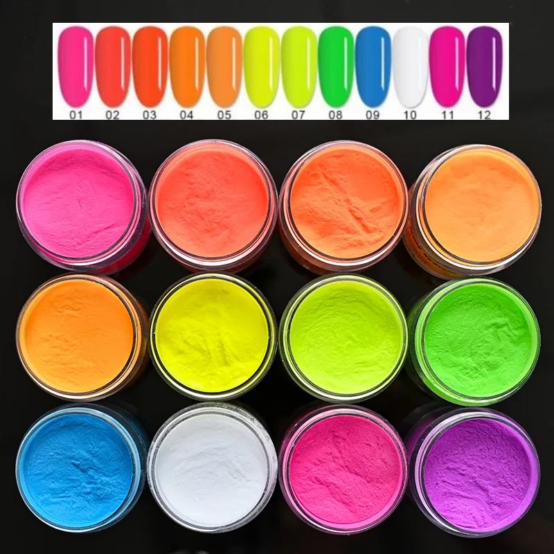 100g/bag*12Colors Neno Nail Acrylic Powder Pigment ,Carving,Extending,Dipping UV Fluorescent Acrylic Dust enlarge