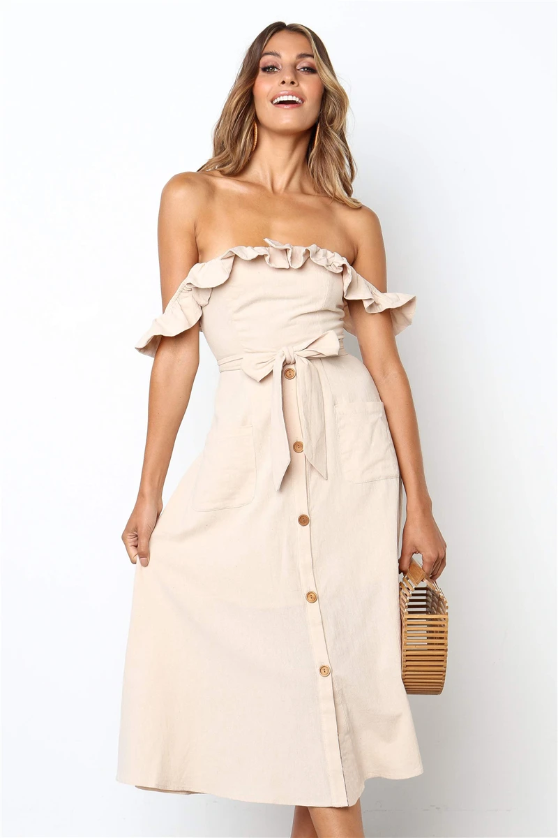 

pink New boho style lotus leaf retro floral print summer beach dress button strapless long suspenders dress sexy dress