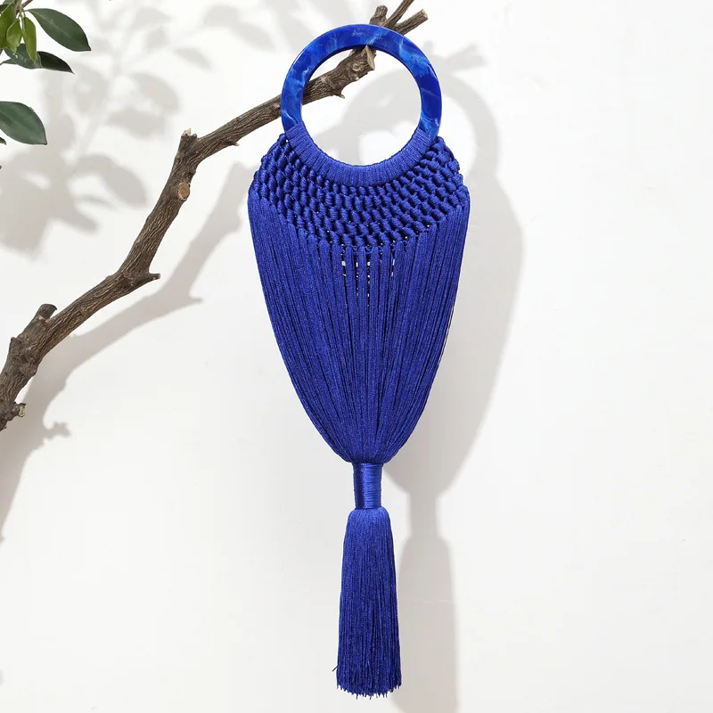 Сетчатая Сумка с кисточкой новинка 2020 акриловая цветная плетеная круглой ручкой