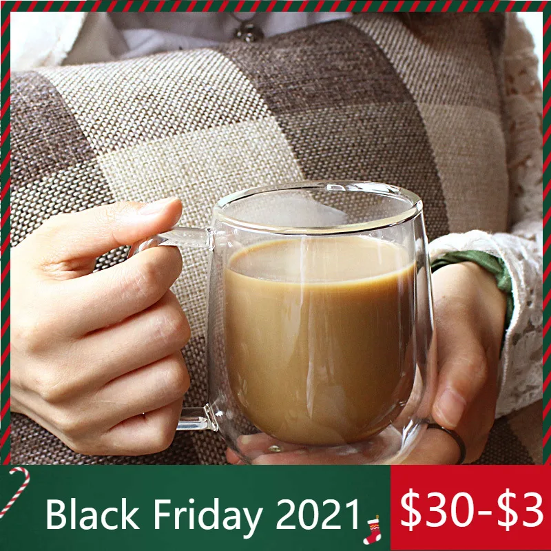 

Double Wall Glass Mug Resistant Tea Beer Milk Lemon Juice Cup Drinkware Lover Coffee Cups Mug Gift Coffee Creativity Drinkware