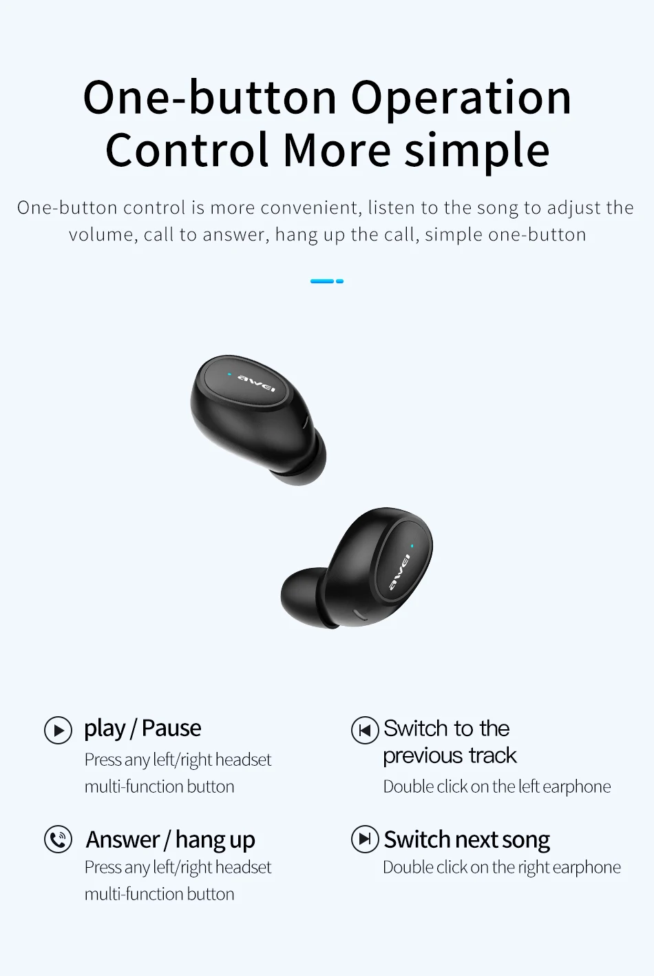 Наушники AWEI T6C TWS Bluetooth 5,0, настоящие беспроводные наушники, 3D стерео наушники для iPhone, Xiaomi, гарнитура с двойным микрофоном