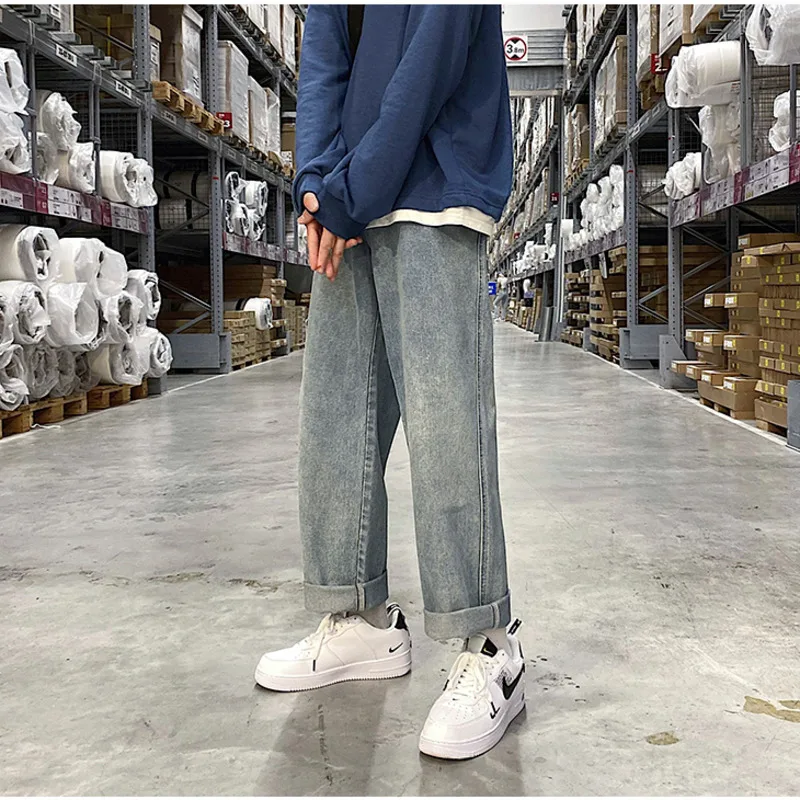 

Korean Wide-leg Jeans Men's Fashion Retro Casual Jeans Men Streetwear Loose Hip-hop Straight Denim Cargo Pants Mens M-5XL