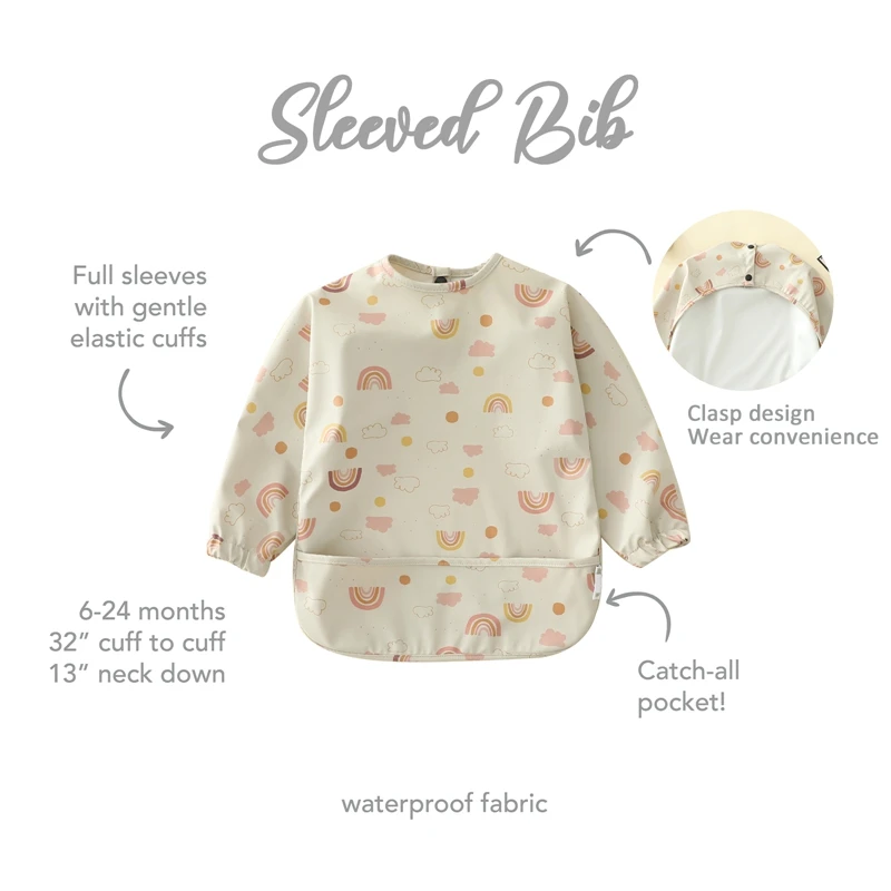 2Pcs Baby Bibs Waterproof Feeding Infant Eating Bib With Pocket Art Smock Washable Long Sleeve Apron Kid Burp Cloth Baby Stuff