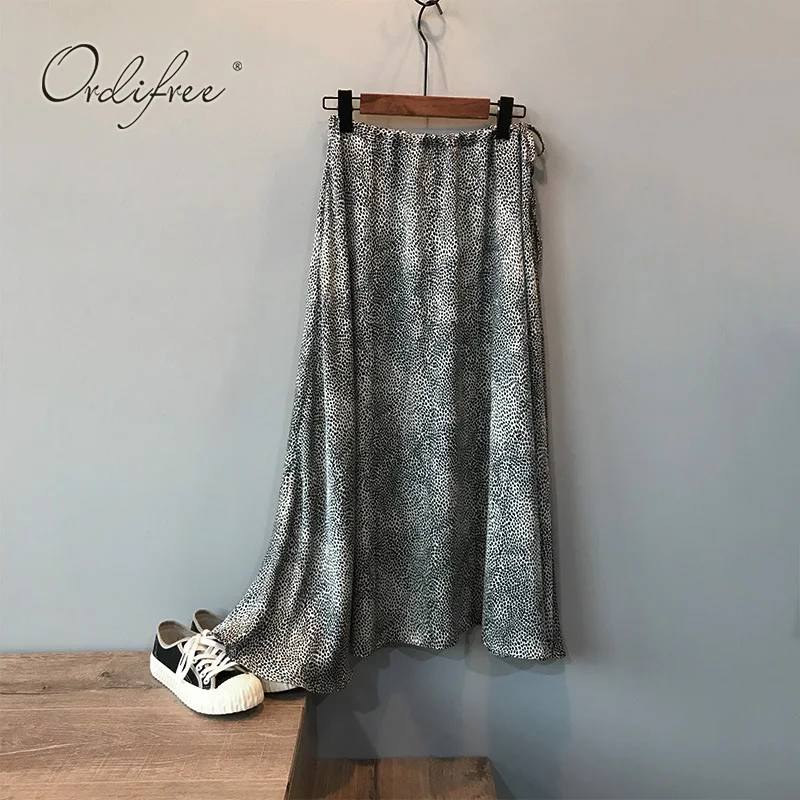 

Ordifree 2021 Summer Women Leopard Long Skirt High Waist Vintage Print Loose Casual Maxi Skirt