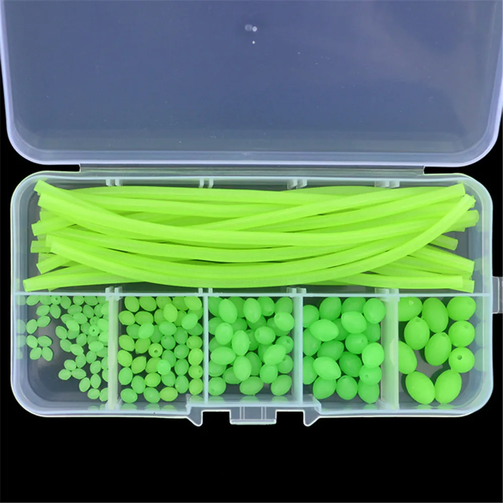

170pcs/set Luminous Fishing Beads Tube Soft Rubber Floating Glow Fishing Beads Fishing Rig Tube Sleeve Accessories