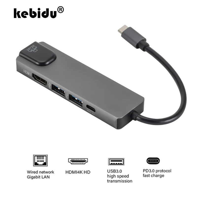 USB концентратор 5 в 1 совместимый с HDMI Gigabit Ethernet Rj45 адаптер для Macbook Pro iPad 11 12 9 2018