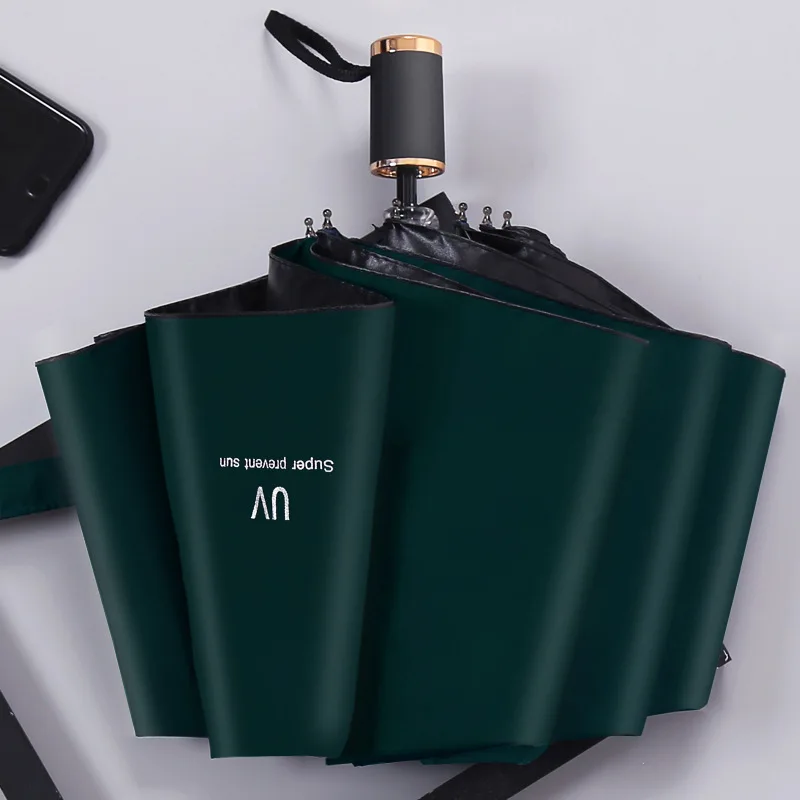 Зонт все в одном Складывающийся 3 раза утолщенный солнцезащитный с черным