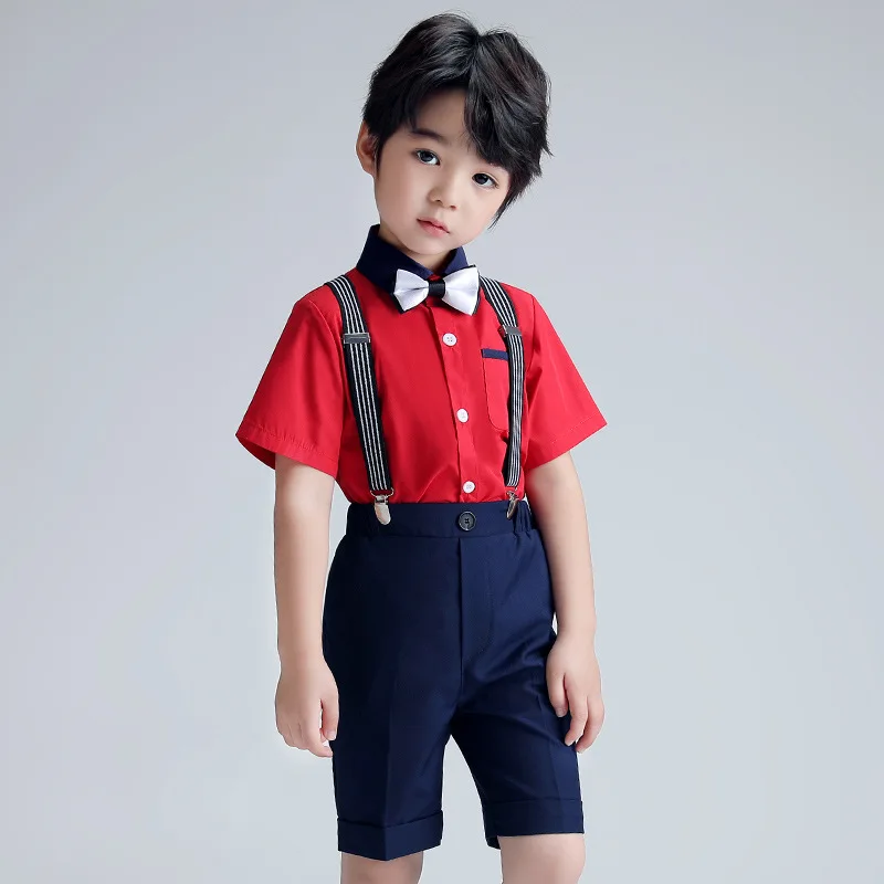 

Комплект одежды для мальчиков, футболка + шорты + подтяжки + галстук, комплект из 4 предметов, детский костюм для хора и фотосессии, платье для ...