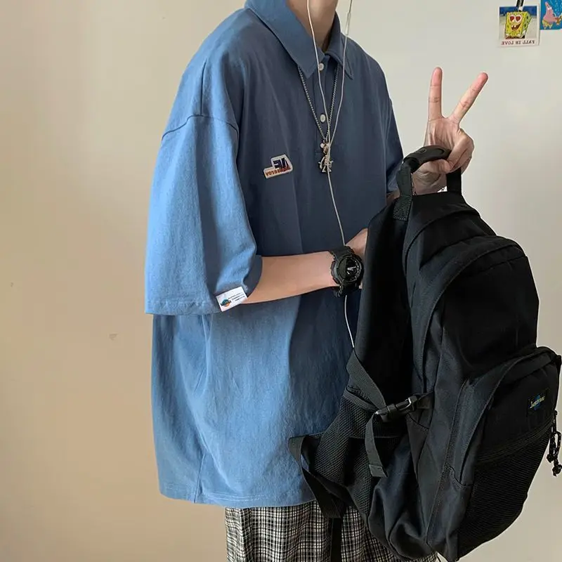 

Летняя рубашка-поло с вышивкой для мужчин и женщин, футболка с коротким рукавом и воротником на пуговицах, футболки в гонконгском стиле, сво...