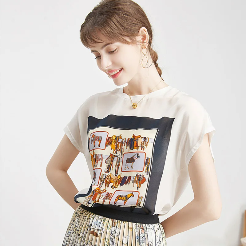 SUYADREAM женская футболка с принтом из 100% натурального шелка повседневные футболки