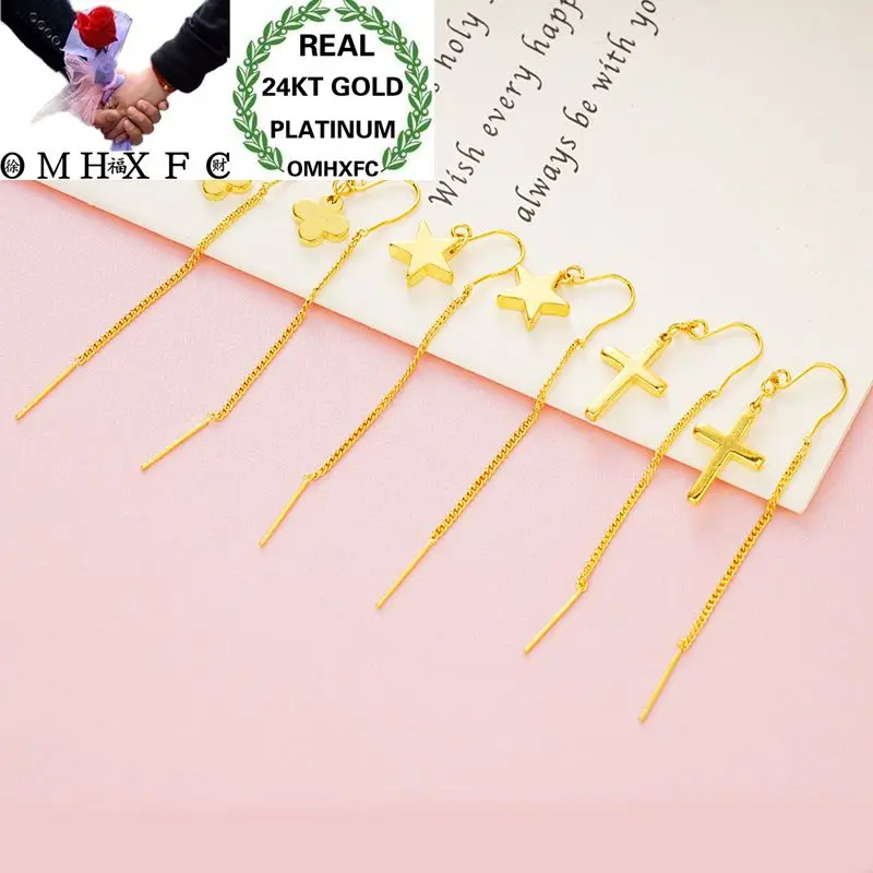 

OMHXFC Оптовая Европейская мода Женская фотография свадебный подарок цветок Крест Звезда Сердце 24 карата Золотые Серьги Ушные линии ER53