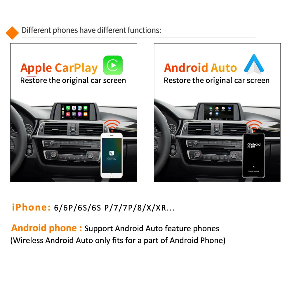 Беспроводной CarPlay Android автомобильный интерфейсный бокс для BMW F20 F22 F30 F32 F10 F12 F01 F48 F25