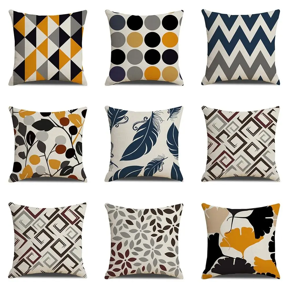 

18" Simple Geometric Pillow Case Linen Blend Square Sofa Bedroom Seat Guestroom Fashion Home Decoration Cushion Cover
