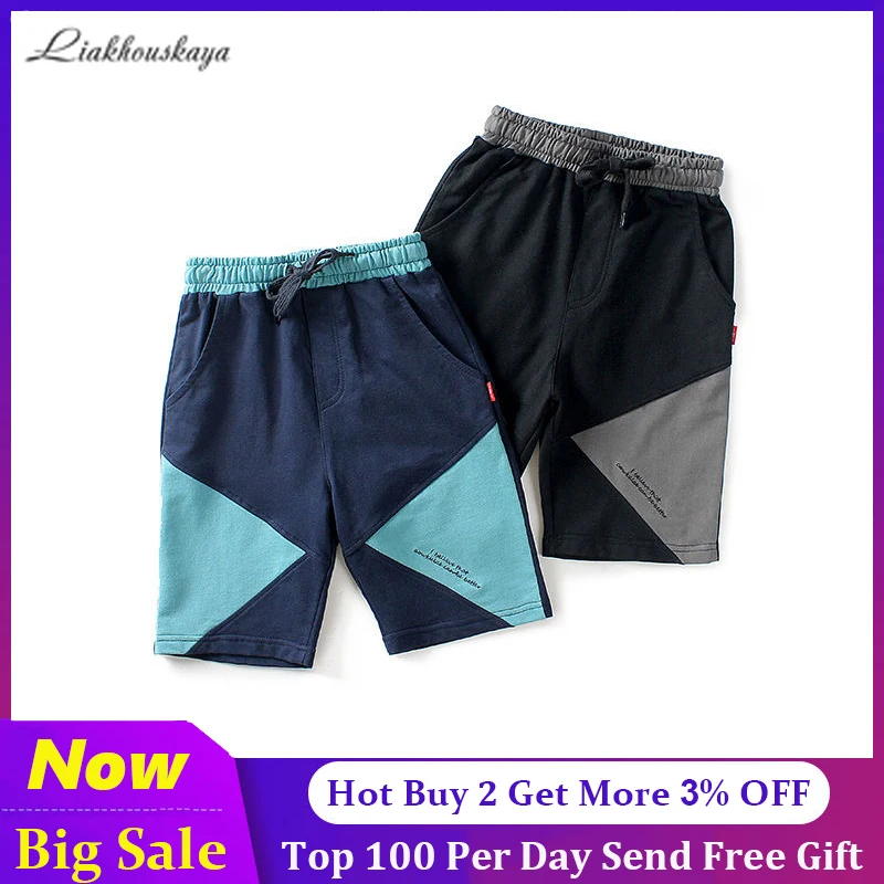

120-160 Cm Brand Kids Shorts Pants For Teens Summer Children Shorts Pants Cotton Printed Hit Color Elastic Waist Sport Trousers