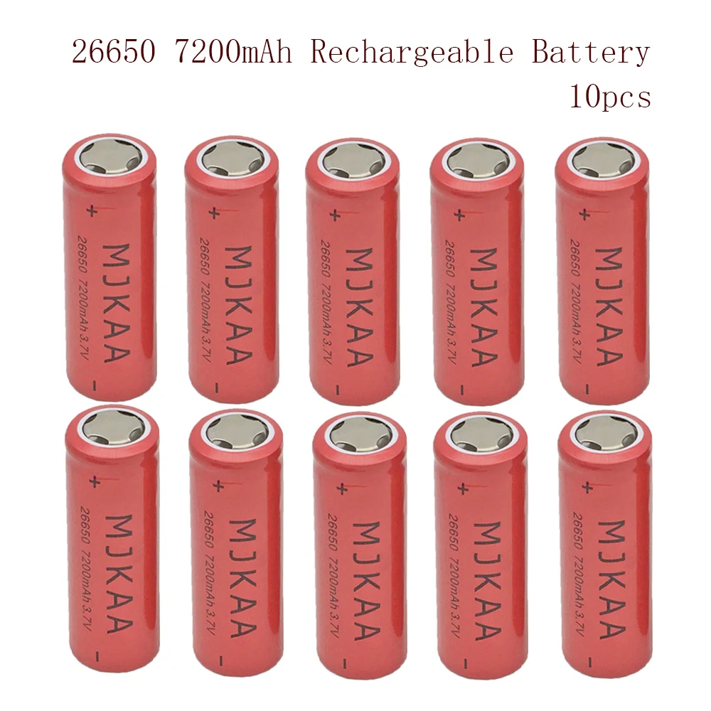 

26650 7200mAh 10PCS 3.7V Lithium Rechargeable Battery High Capacity Li-ion Baterias For Flashlight 20A Batteries