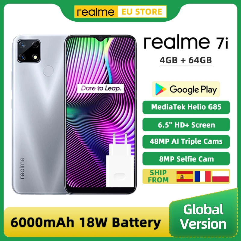 Глобальная версия Realme 7i смартфон 4 Гб Оперативная память 64 Встроенная MTK Helio G85 6 5
