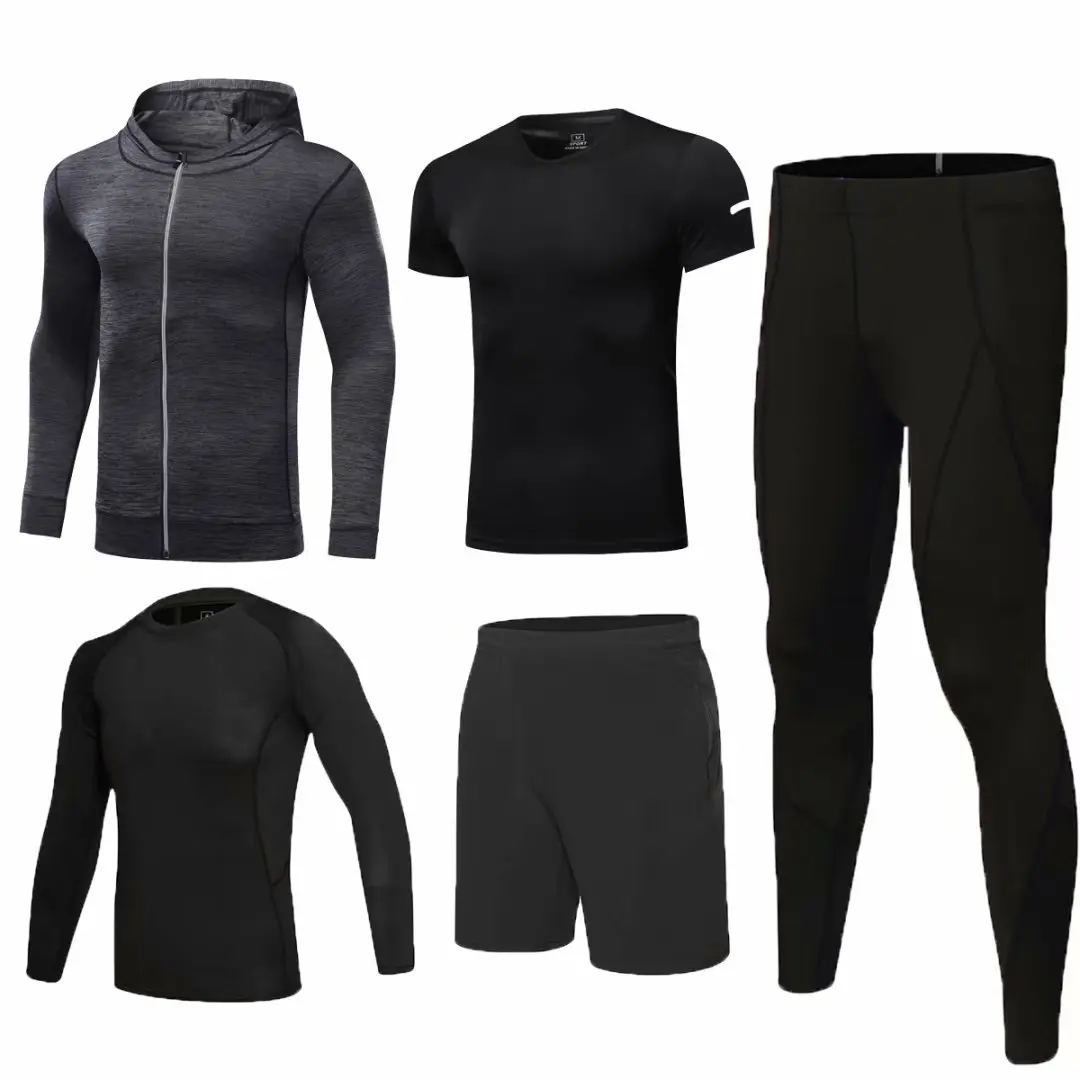 

2021 5 piece men's quick drying tracksuit men's sportswear sets gym tights fitness running jogging training suit husband