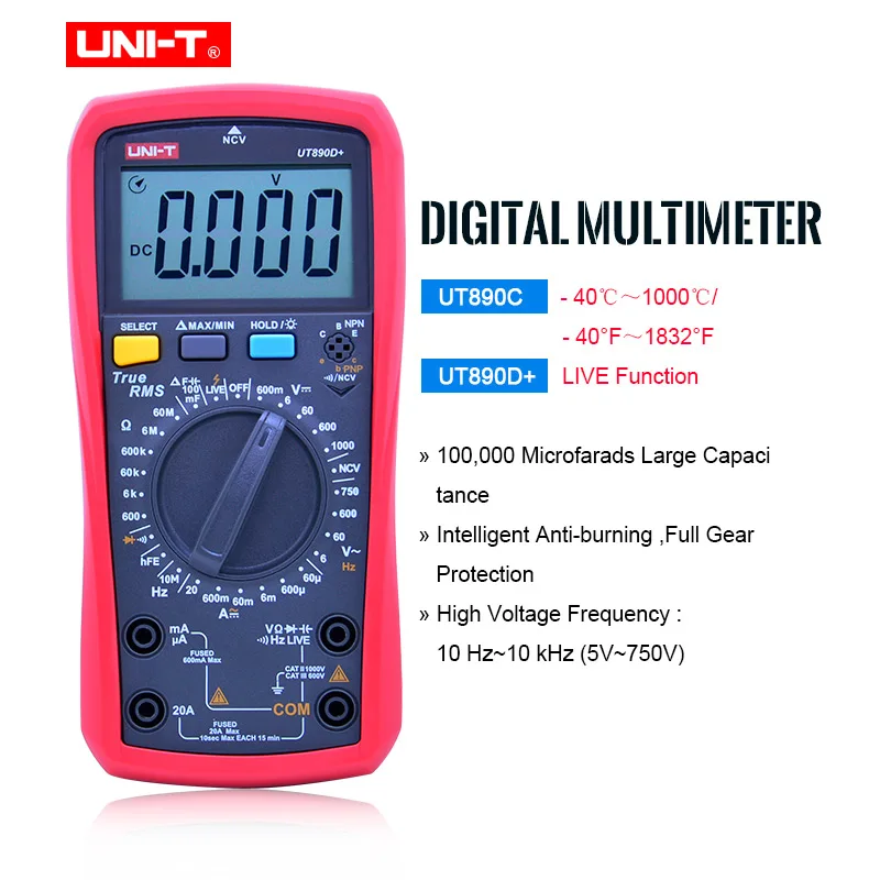 Цифровой мультиметр UNI-T UT890C/UT890D + True RMS ручной диапазон емкость частоты